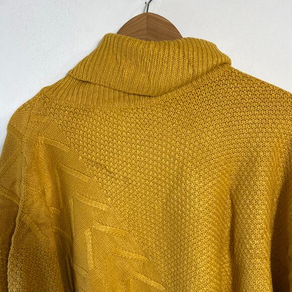 Chunky Mustard Knit Poncho Sweater Turtleneck One Size Lagenlook Cozy‎ Fall Cape - Picture 3 of 7